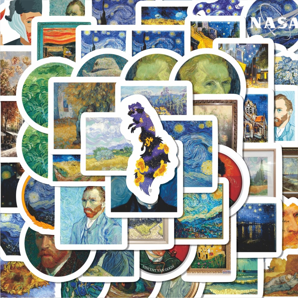 

100PCS Lucu Sticker Lukisan Van Gogh Stiker Aesthetic Stiker Anti Air Stikers Berperekat Waterproof sticker decal buat Motor Helm Buku Journal Koper Casing HP Laptop Botol Minum Hadiah anak