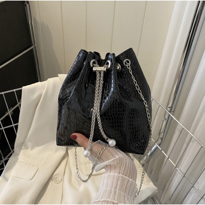 Tas serut Fashion ORIGINAL Impor Cewe YF CROCO shoulder bag slempang - YFCROCO_HITAM