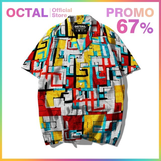 OCTAL - Kemeja Motif Pattern Pantai Printing Kasual Pria - Wanita KMP-0043