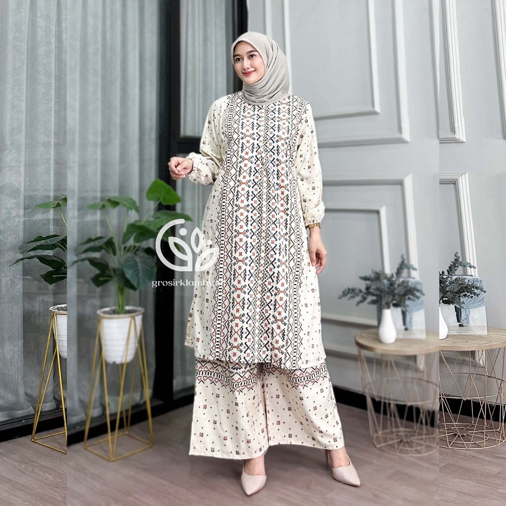 One Set Tunik Ketupat Rayon Batik Premium Jumbo Rempel Busui Adem Nyaman Atasan Bawahan Wanita Celan