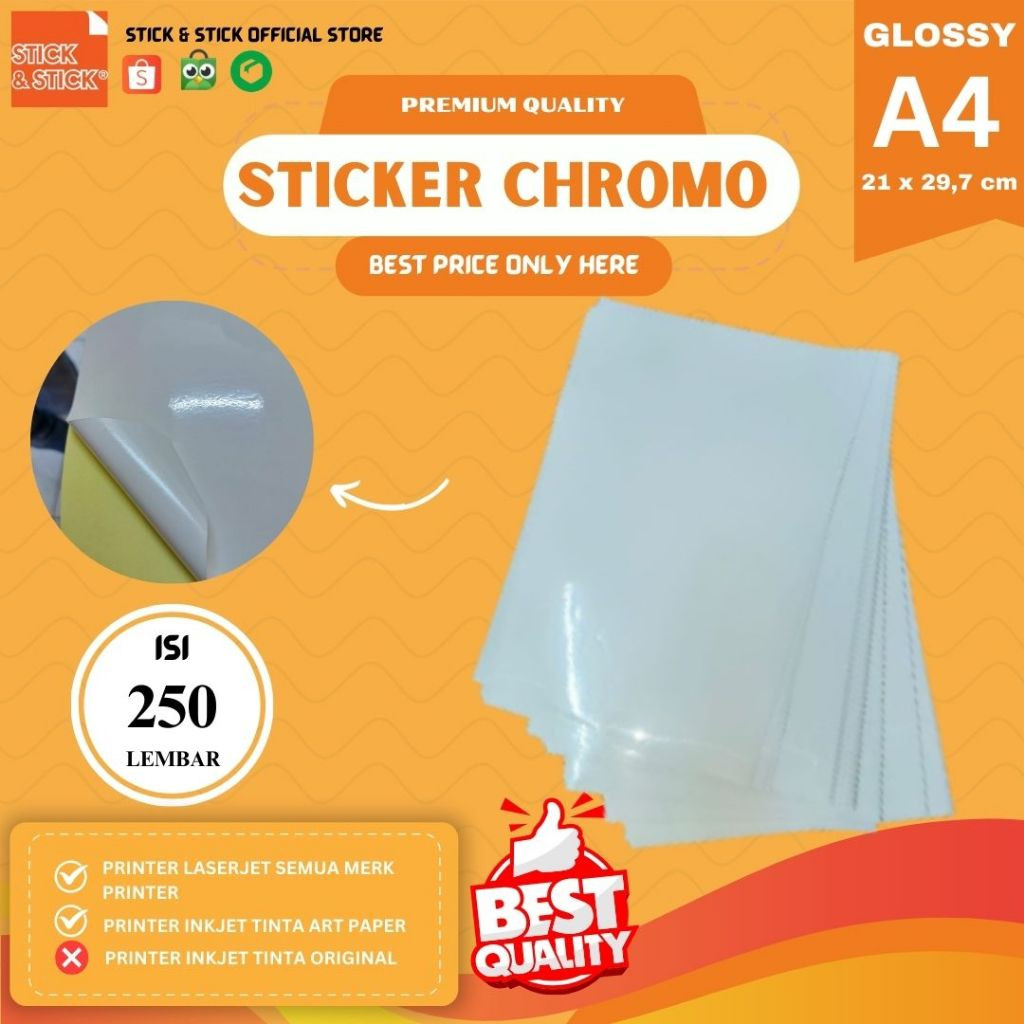 

KAYDEN STORE A4 STICKER CHROMO GLOSSY ULTIMATE QUALITY 250 LEMBAR