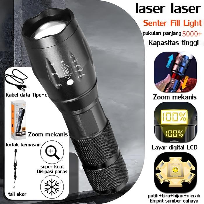 Kecerahan super terang 1000 kali lipat Senter super terang Senter mini Senter mini cas super terang 