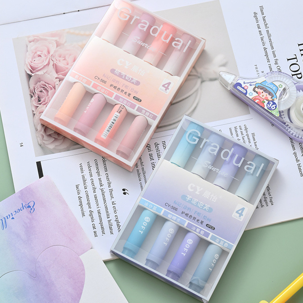 

4pcs/set Pastel Color Macaron Highlighter Pen Marker Pens Fluorescent Pen Drawing Highlighters Cute Stationery School Supplies