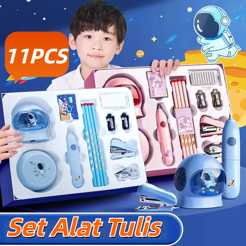

11 in 1 Set Alat Tulis /Elektrik Rautan Penghapus Vacuum Pensil 11 in 1 /Anak Alat Perkakas Belajar Anak Perempuan Kado