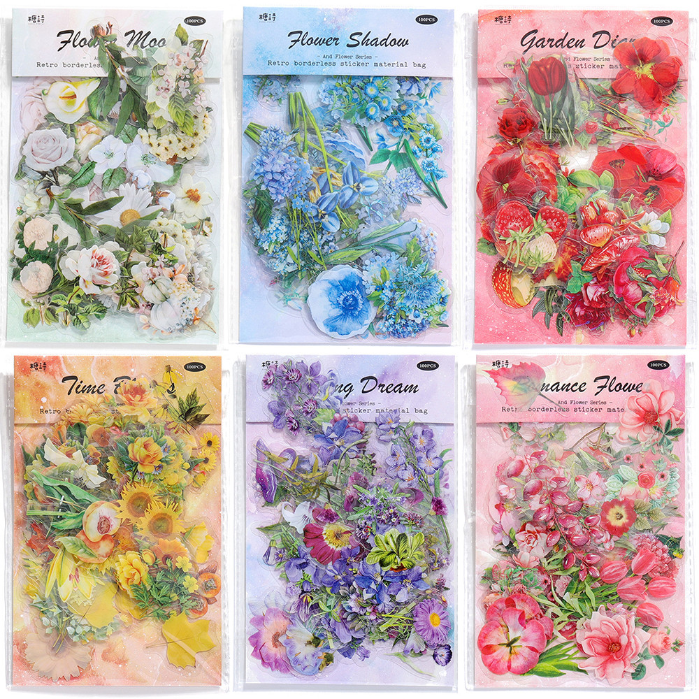 

100Pcs/Bag Vintage Botanical Flowers Stickers Epoxy Resin Fillers Material Decorative for DIY UV Epoxy Resin Crafts Book Decor