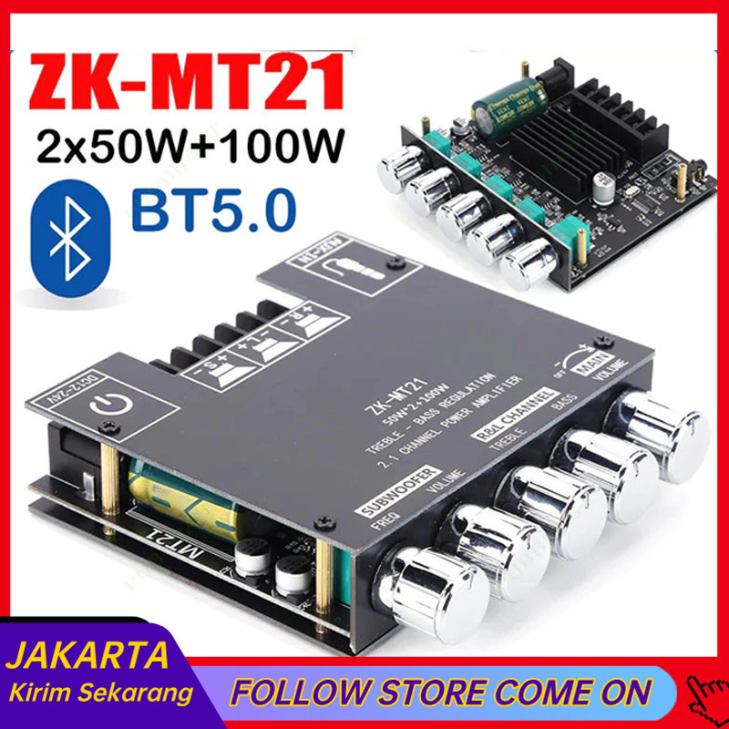 Audio Stereo Bass Power Amplifier Board ZK-TB21 ZK-MT21 Bluetooth 5.0 50Wx2+100W Amplifier Mini Blue