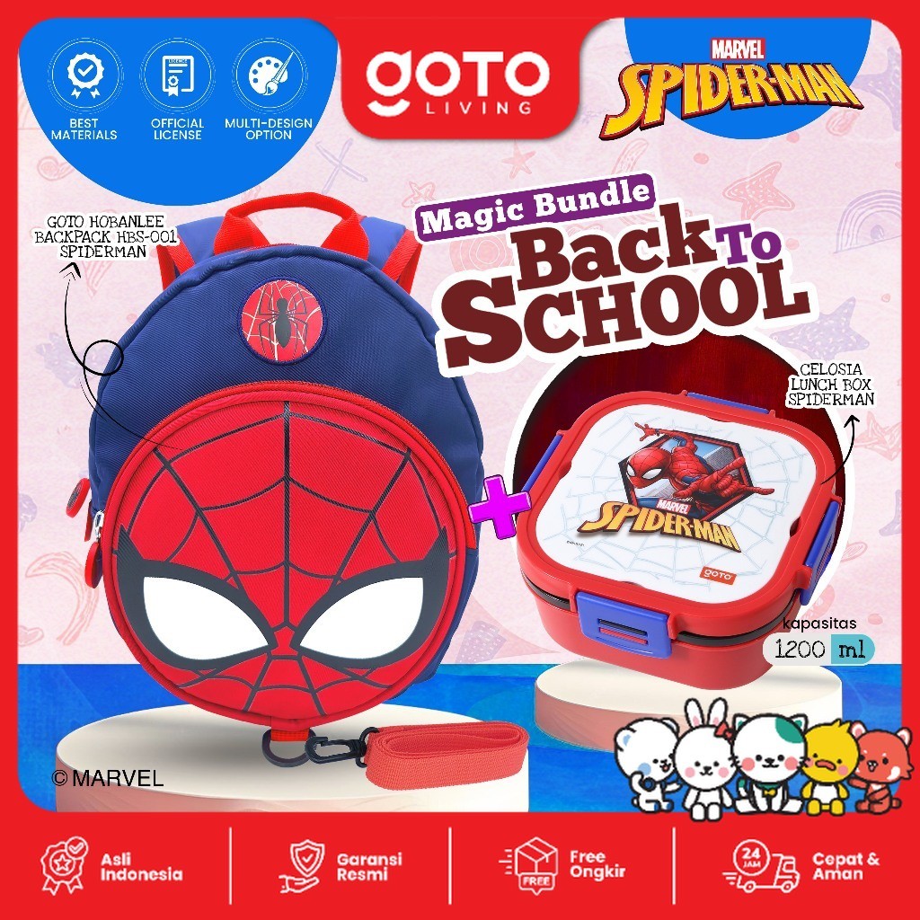 Goto Bundling Tas Sekolah Anak Laki-Laki Lunch Box Karakter Spiderman