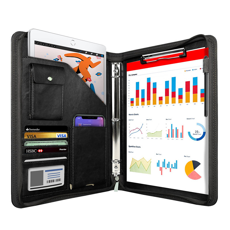 

Zippered Portfolio Organizer Leather Padfolio with 3 Ring Binder Business Binder Organizer for IPad/Document Office Gifts NEWYES