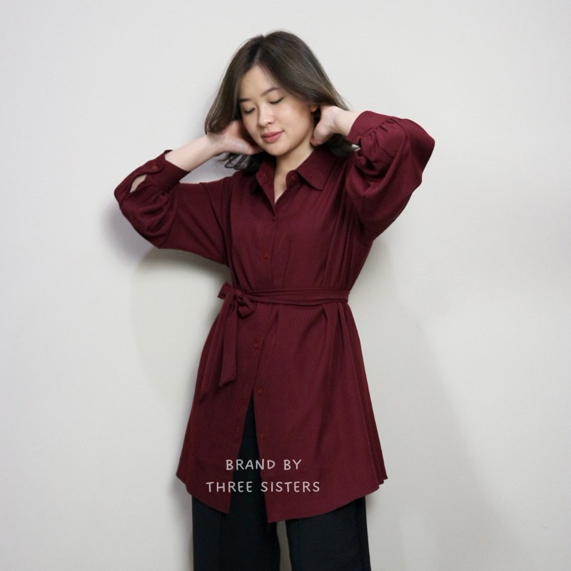 RECOMMENDED/ 3sisters - Atasan Kemeja Belt Premium Fashion Blouse Muslim Wanita