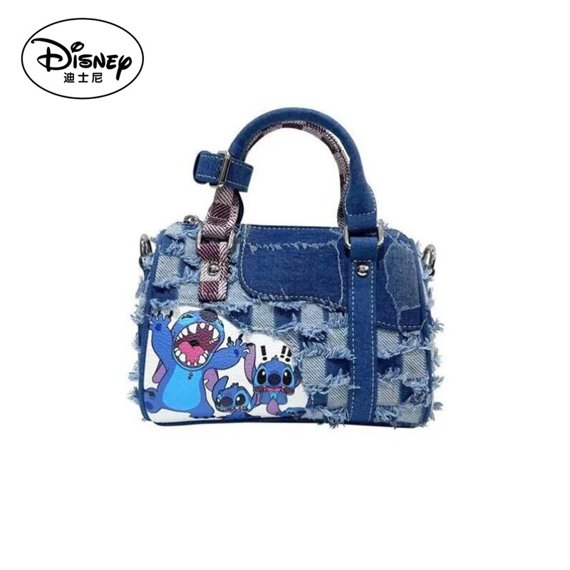 Disney New Cartoon Stitch Shoulder Bag Original Niche Denim Hole Splicing Crossbody Bag Women's Fash