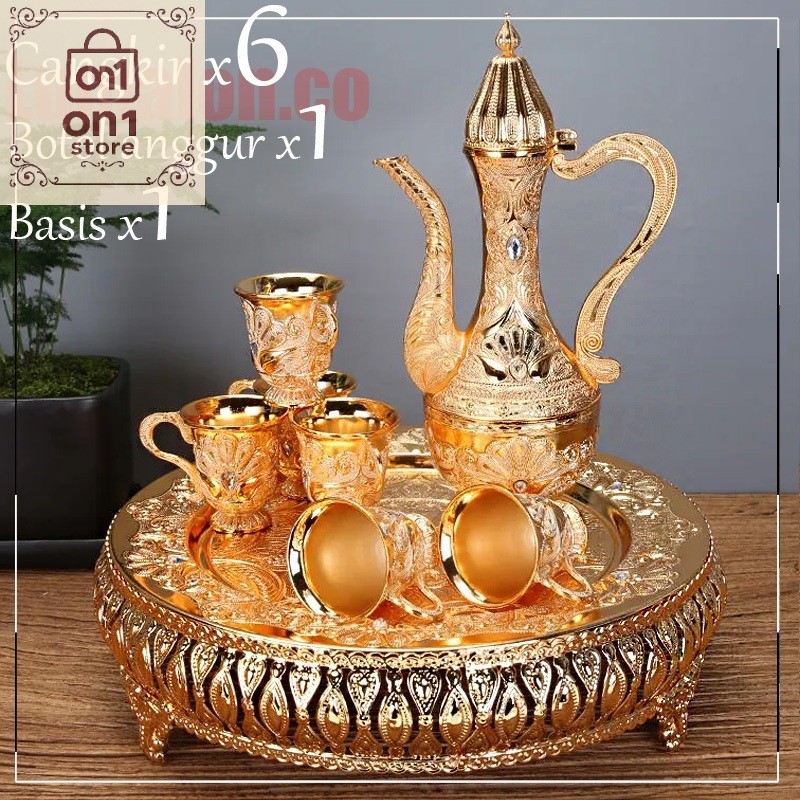 Set Teko Murah / 8pcs/Set Teko Arab Aladin Gold Gelas Anggur Emas Antik, Ornamen Emas Ornament/set G