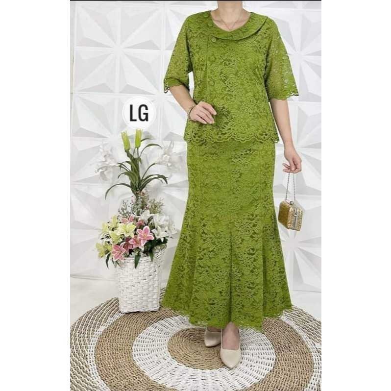 WANTI Setelan Brokat Rok Panjang Kancing Baju Stelan Wanita Semi Brukat