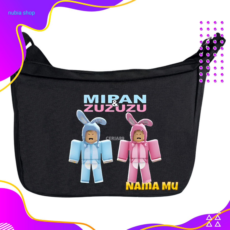 nubia Tas Selempang Anak Mipan & Zuzuzu – Sling Bag Bahu Karakter Mipan & Zuzuzu, Cocok untuk Jalan,