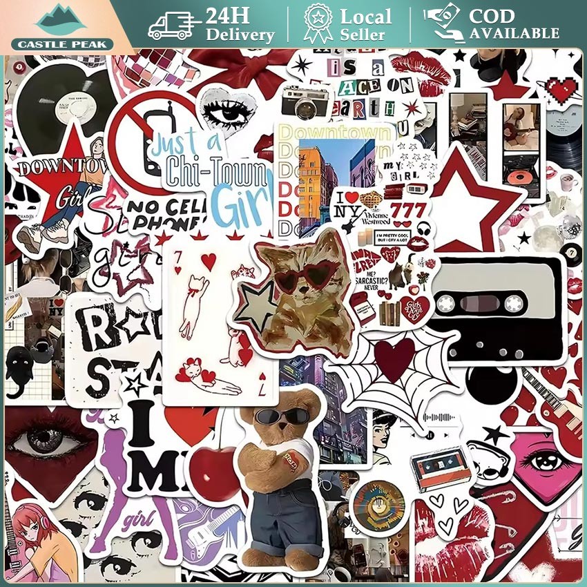 

Stiker Gaya Y2K Feminin 50 Lembar - Pack Stiker Kartun Vintage Tahan Air Dekorasi HP Laptop Helm Buku Skincare Anti Air Waterproof