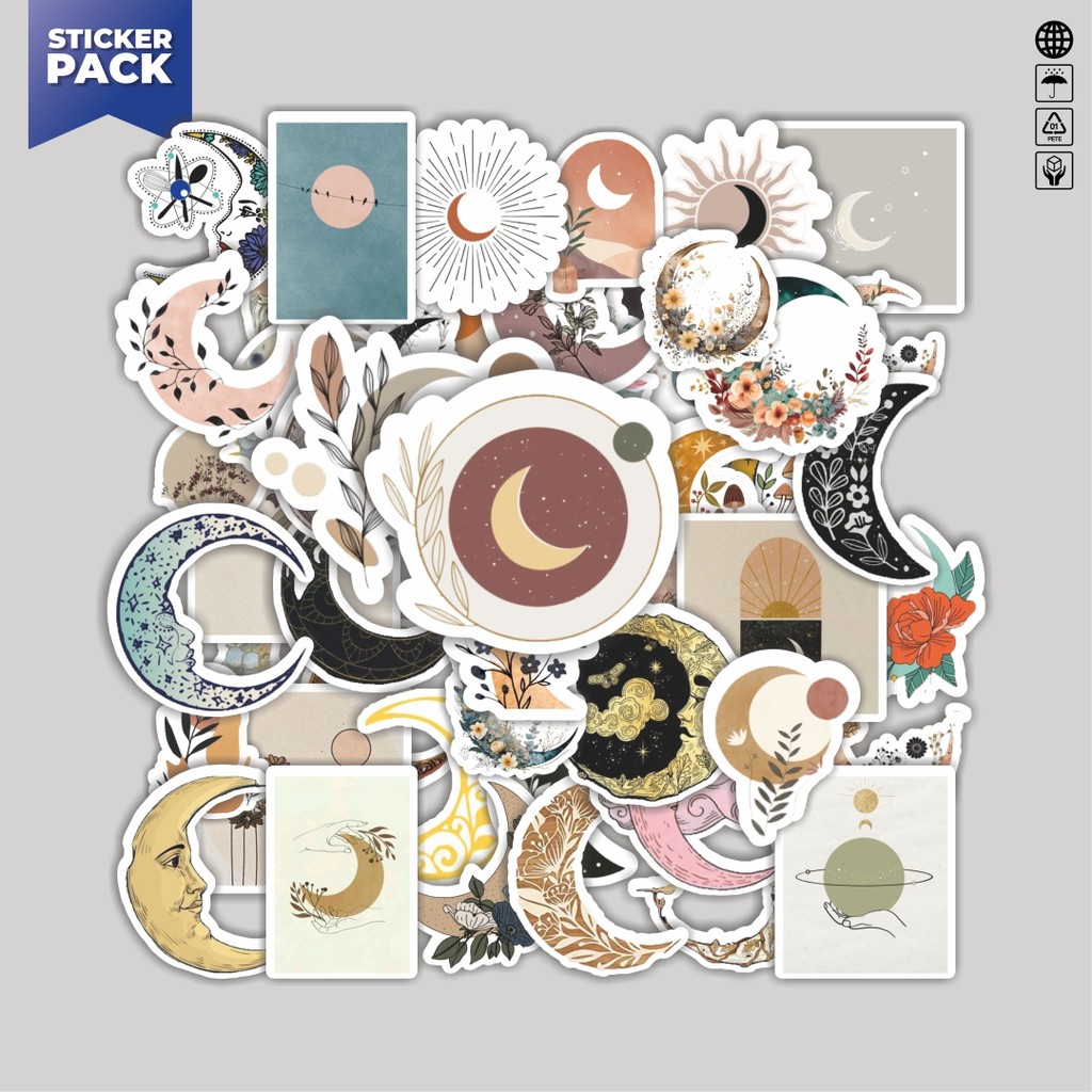 

[100PCS]Stiker Pack Stiker Moon/Bulan Aesthetic Aesthetic Vinyl Anti Air Dekorasi Sticker Laptop Buku Journal Koper Helm Casing HP Gitar Helm Skateboard