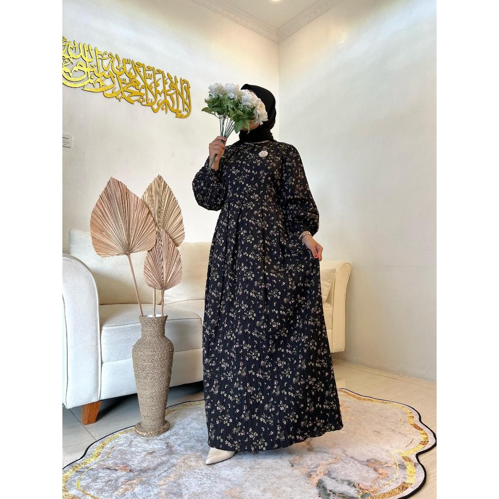 JUANXSHOP Syafacollection Askia Dress Bunga Motif Gamis Formal Muslim Balon