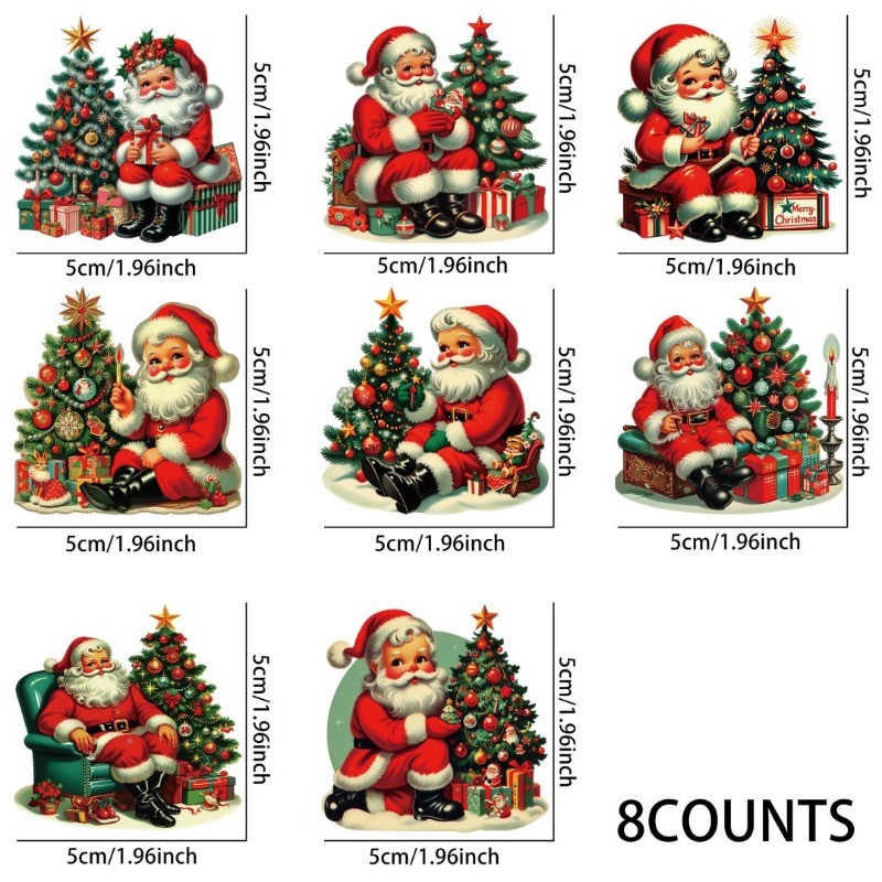

8pcs Watercolor Vintage Christmas UV DTF Stickers, Waterproof Sticker Pack for Decorating Mugs, DIY Art Supplies，Home Decoration