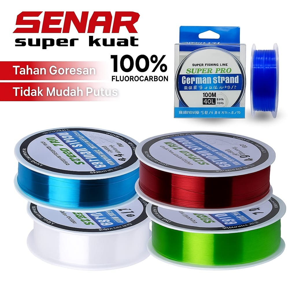 Senar Pancing Nylon 200M German Strand Full Fluorocarbon Tali Senar Super Kuat Anti Putus