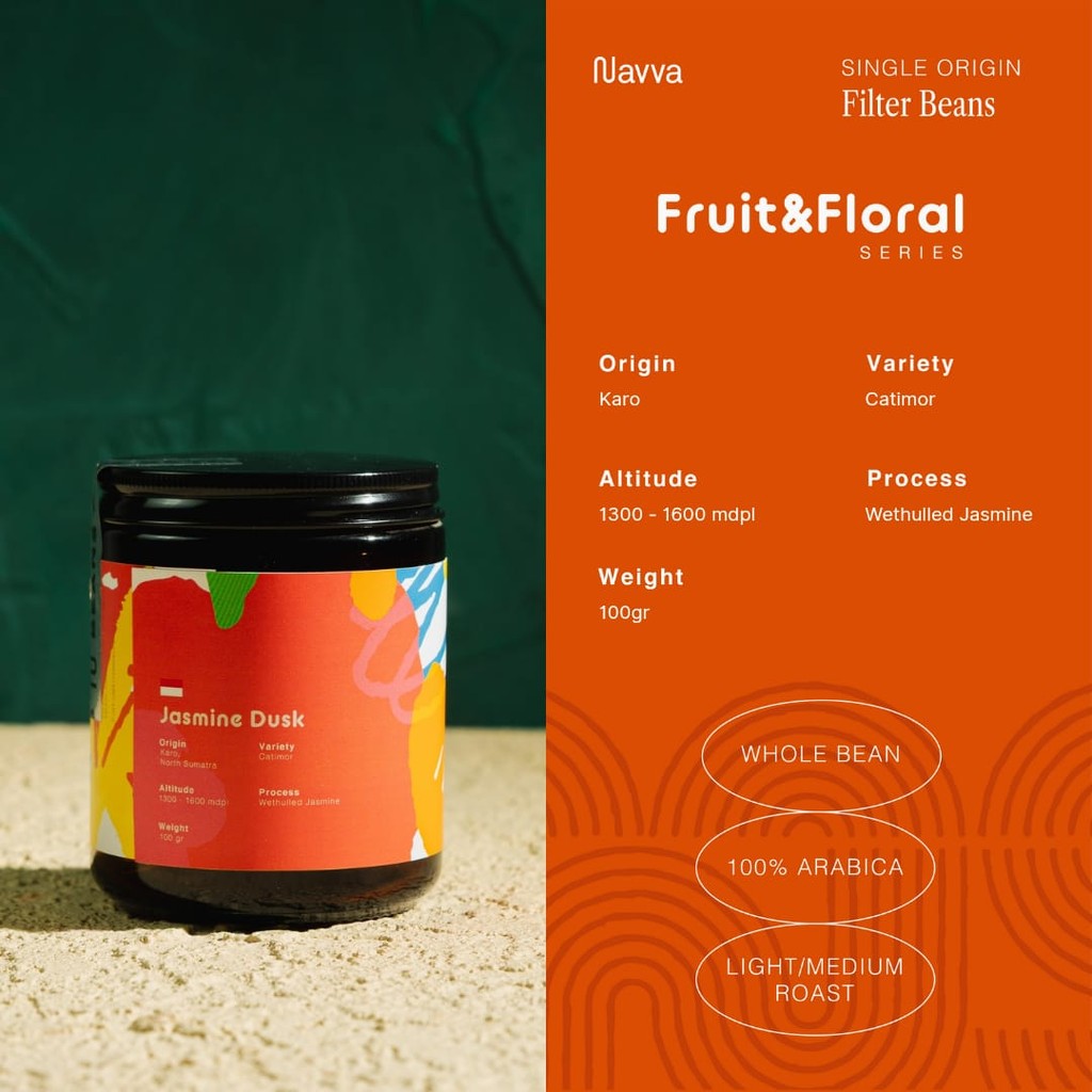 

100 gr Filter Beans Arabica Infused Coffee Jasmine Dusk Karo Jasmine / 100 gram Biji Kopi Sangrai Filter Arabica kopi Infused Jasmine Dusk Karo Jasmine Navva Roastery