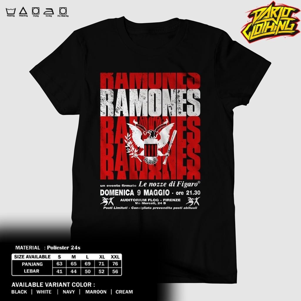 Kaos DarjoClothing -  KAOS BAND - KAOS RAMONES - BAJU RAMONES RED WHITE- BAJU MUSIK ROCK METAL