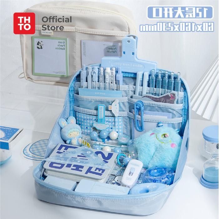 

[Promo] THTO 12 Layer Tas Tempat Pensil Case Pouch Anak Sekolah Transparan Kapasitas Besar Stationery A020 - Biru