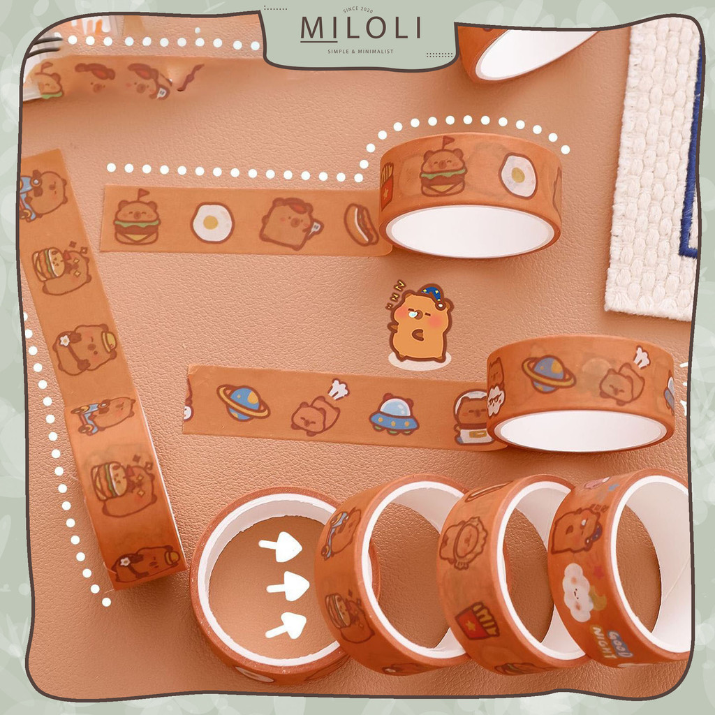 

[MILOLI] 1Pc WASHI TAPE CUTE CARTOON CAPYBARA Masking Tape BuJo DIY Scrapbook Journal - A0075