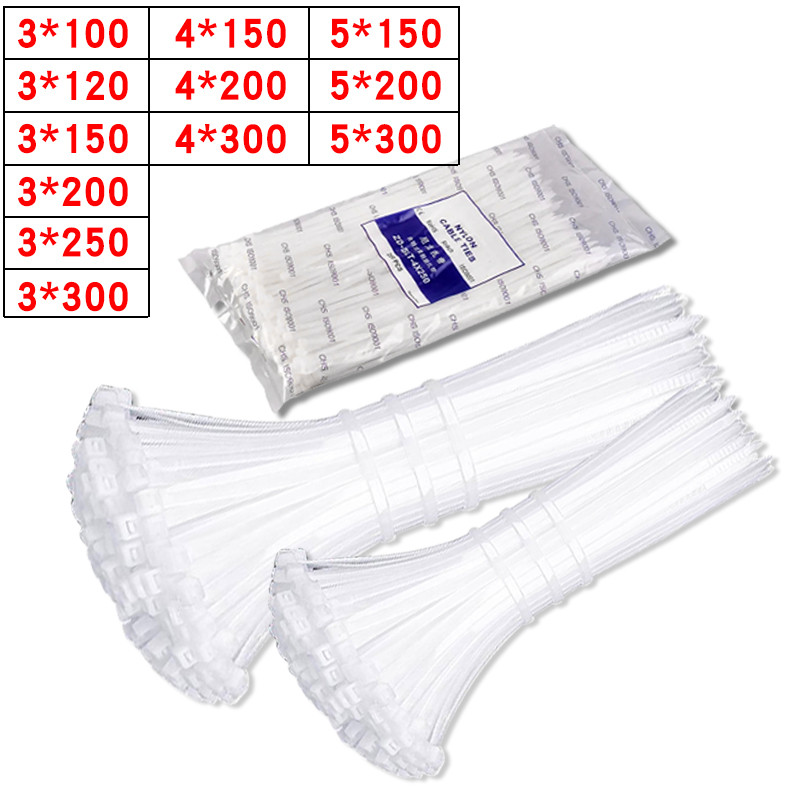

500/1000PCS/bag Self-locking Plastic Nylon Tie White Zip Wraps Strap Nylon Cable Tie Set Fastening Ring Loop Wire Wrap