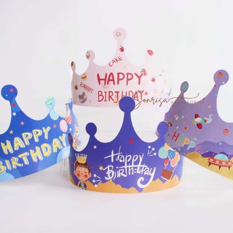 SONRISA - Topi Ulang Tahun Mahkota Anak Perempuan Laki-Laki Karakter Lucu
