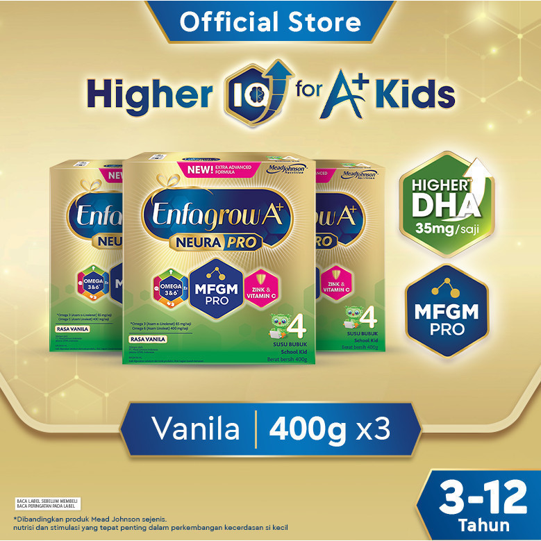 NEW Enfagrow A+ 4 Susu Formula Anak 3 - 12 Tahun Vanila 400 gr x 3 PREMIUM