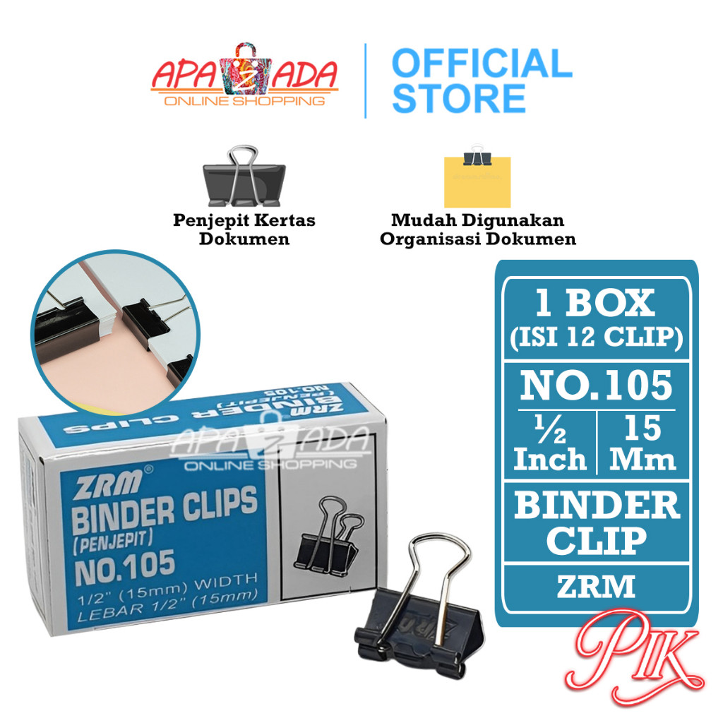 

Apazada Binder Klip No.105 [1 Box - 12 Pcs Klip] / Binder Clip / Klip Hitam / Klip Kecil Besar / Penjepit Kertas ZRM