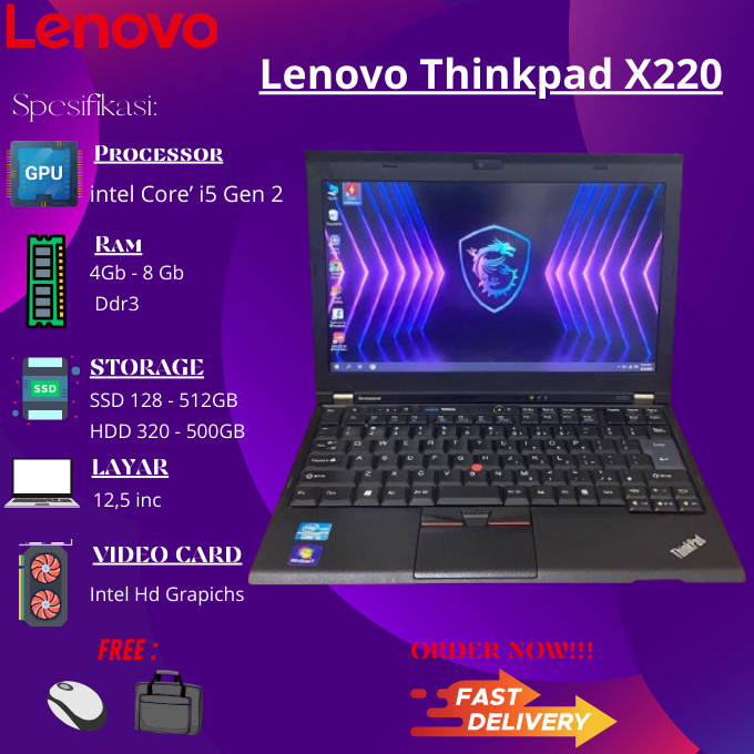 Laptop  Lenovo ThinkPad X201 X220 X230 CORE I5/I7 Ram 8GB SSD 256GB Ber MulusCO