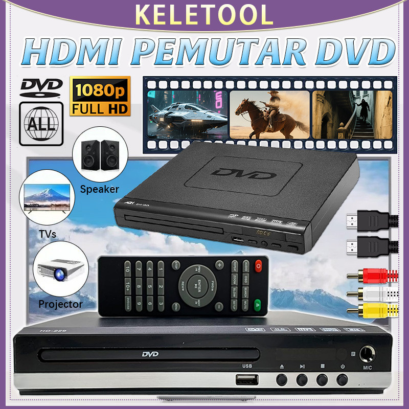 Pemutar DVD TV Kompak Semua Wilayah Video DVD CD Disc Player Kabel HDMI HD 1080P USB 2.0 Input Remot