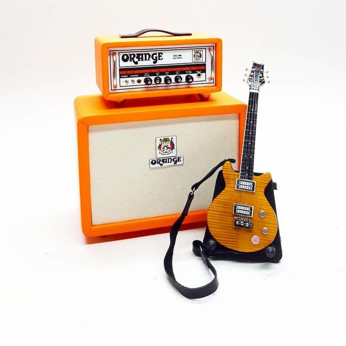 Miniatur Sound Amplifier Orange Rockerverb dan Gitar Prs Santana 1/12