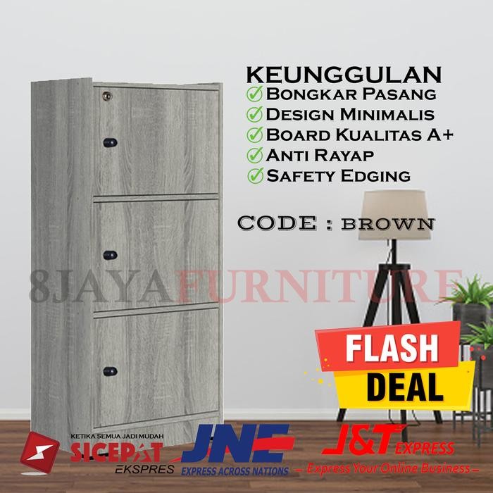 Rak Buku Lemari Buku Rak Serbaguna Graver Rak 3 Susun Kunci Rak Laci - BROWN, PACKING