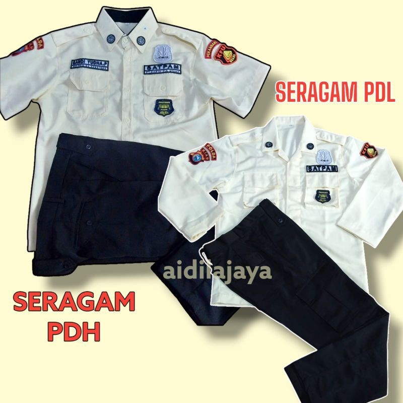 SERAGAM SATPAM PDH DAN PDL BARU ATRIBUT TIMBUL