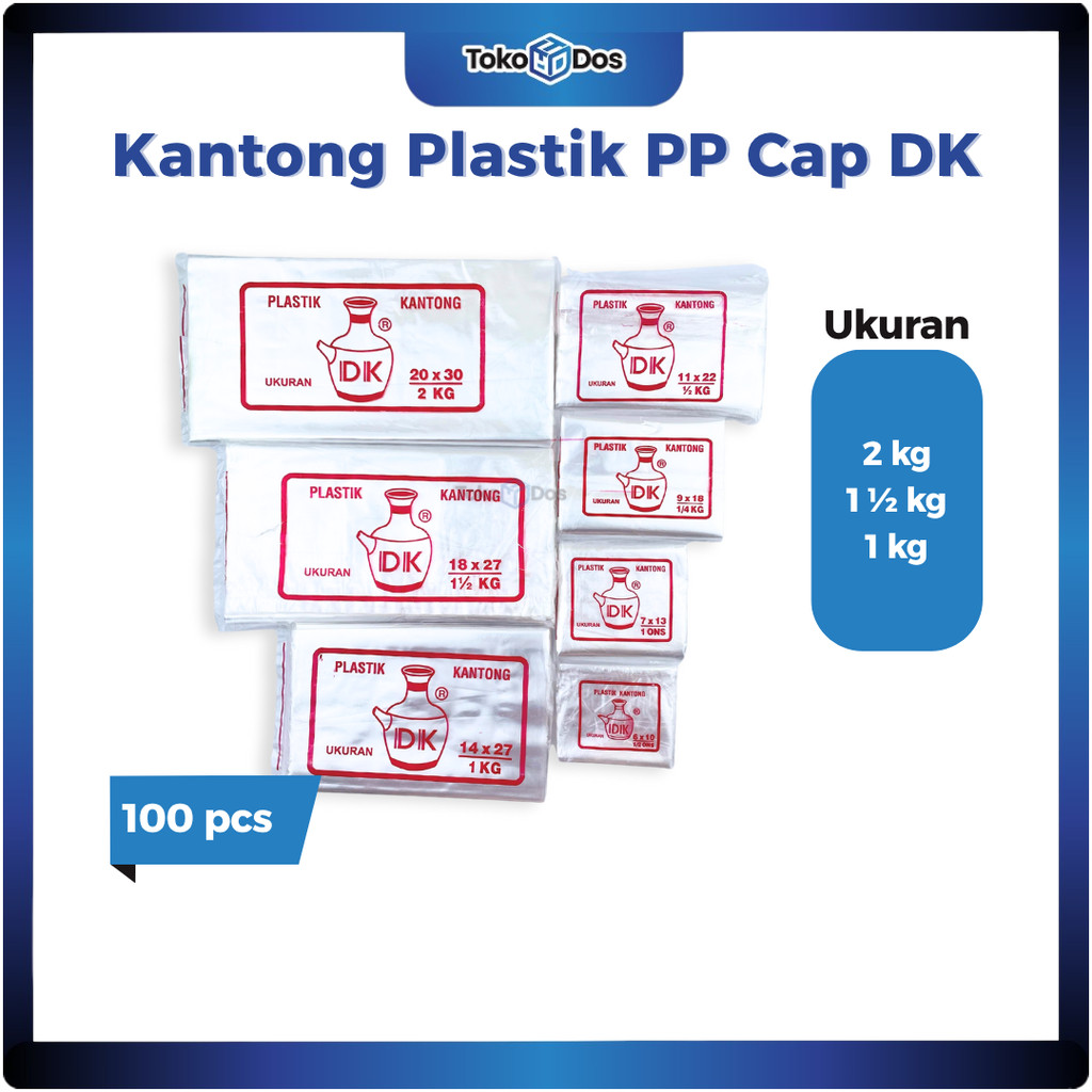 (100 pcs) Kantong Plastik PP Bening Cap DK Ukuran 1 kg, 1.5 kg, 2 kg Bungkus Makanan, Minuman
