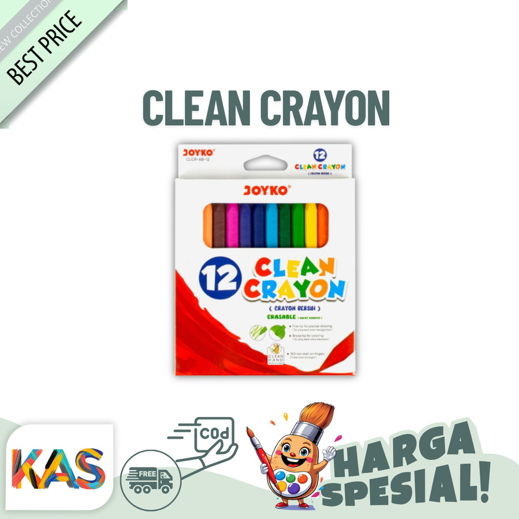 

Clean Crayon Joyko 12 Warna CLCR-AB-12 Include Rautan