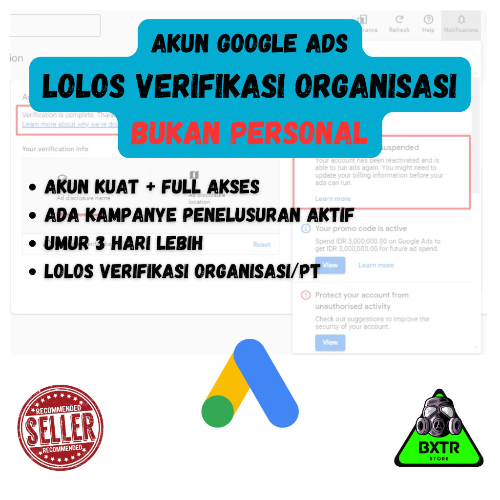 Akun Google Ads Sudah Spend - Verifikasi Organisasi/PT (Bukan Personal)
