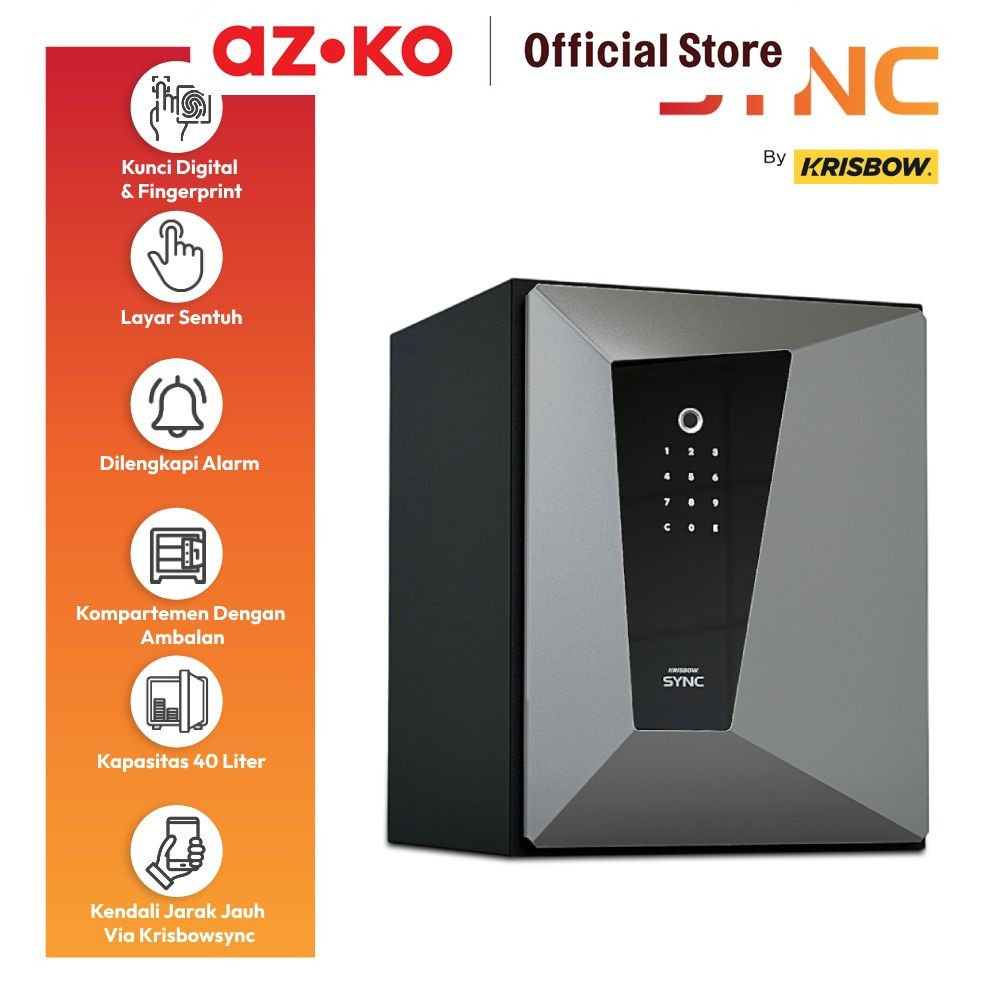 AZKO Krisbow Sync Smart Brankas Besi Layar Sentuh Fdb-45 Safe Box Deposit Kotak Penyimpanan Lm Logam