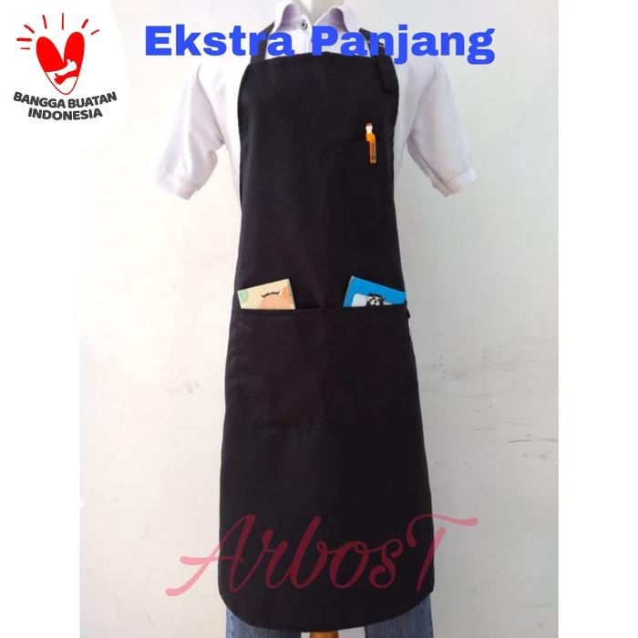 CELEMEK MASAK APRON MASAK APRON BARISTA EKSTRA PANJANG - Hitam     Terlaris