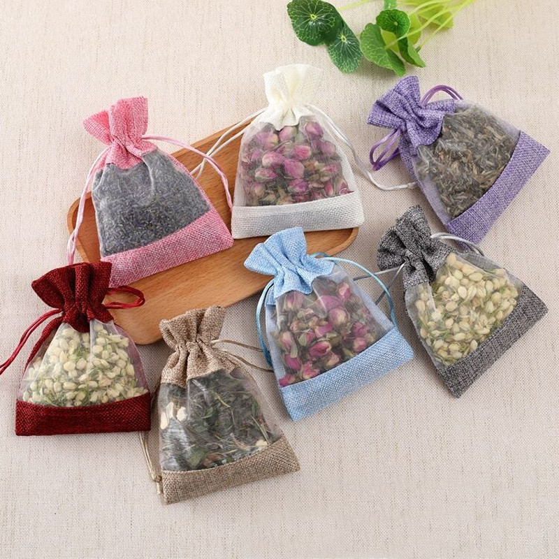 

50pcs Premium Burlap Gift Drawstring Bags with Transparent Organza Window Wedding Favors Party Jewelry Pouches