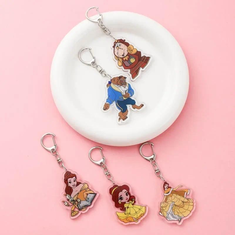 

Anime Beauty and the Beast Acrylic keychain accessaries Cartoon funny Bag Pendant cute charm Car Keyring Friends Fans Gifts