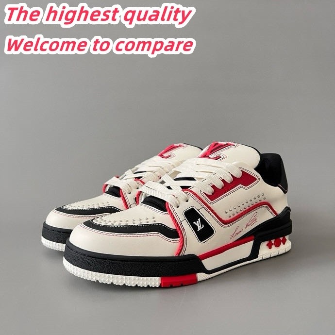 LV Trainer Low-top Retro Casual Sports Basketball Shoes White, Black, Red Men's 5150657