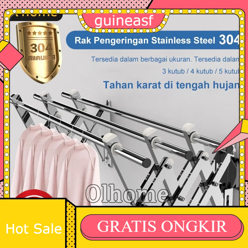 Jemuran Baju Tempel Dinding Jemuran Pakaian Lipat Stainless Jemuran Tempel Dinding Multilayer
