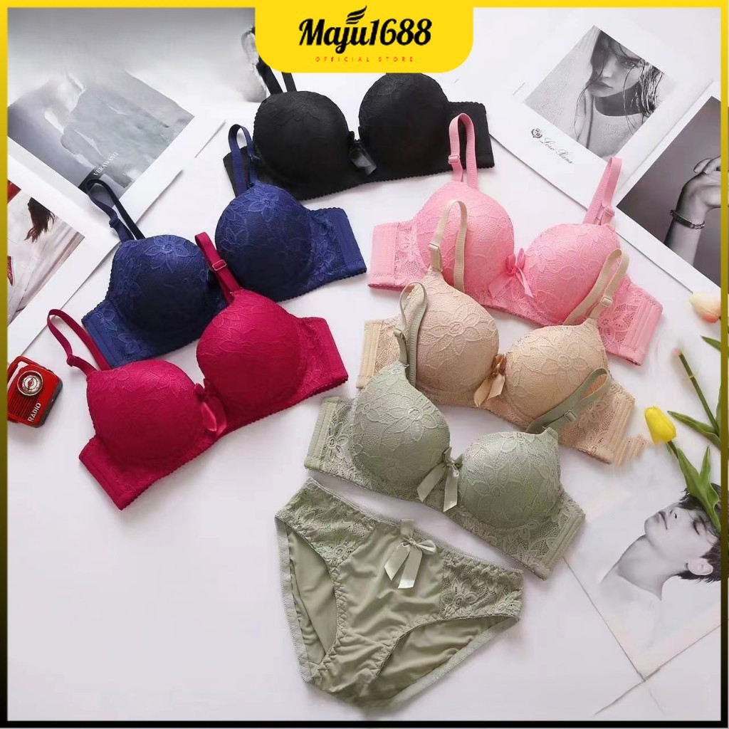 MAJU Setelan Wanita Premium Renda Bra Set Motif Renda Berkawat ( Bra + CD ) Wanita