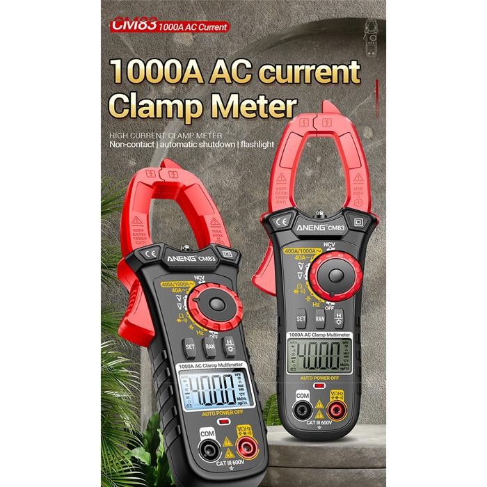 ANENG Clamp Meter Digital Multimeter Multitester LCD Flashlight 1000A - CM83 - Hitam