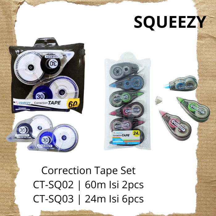 

Squeezy Correction Tape Set 24m & 60m CT-SQ02 SQ03