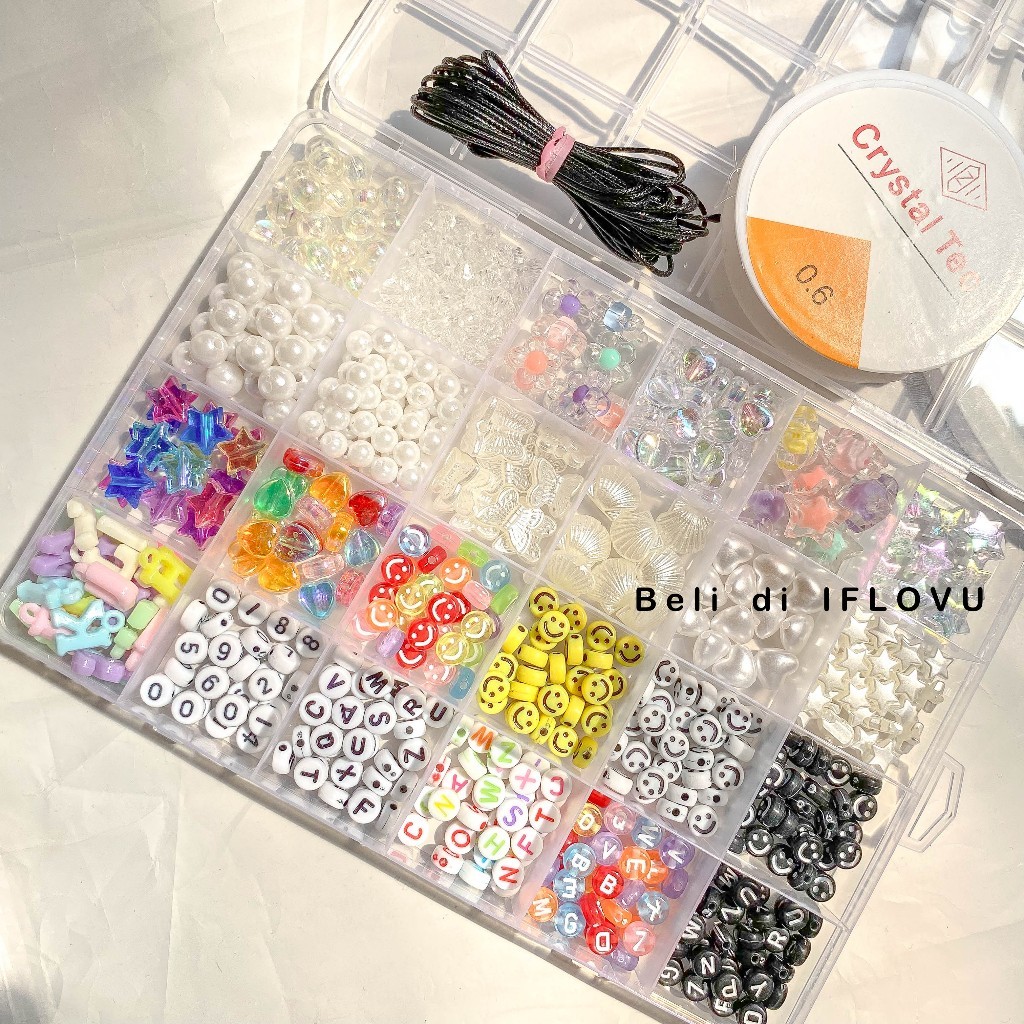 Mainan Anak Anak DIY Set Manik Topping Premium | Manik Manik Gelang 1 Set Bonus Tali Giok Dan Senar 