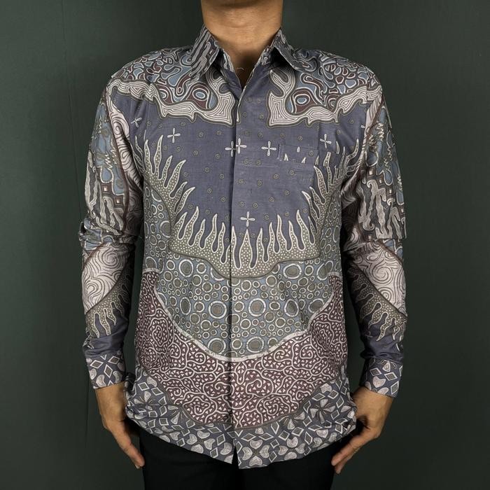 Kemeja batik pria PINK UNGU lengan panjang bahan katun motif terbaru - pink ungu, XXXL