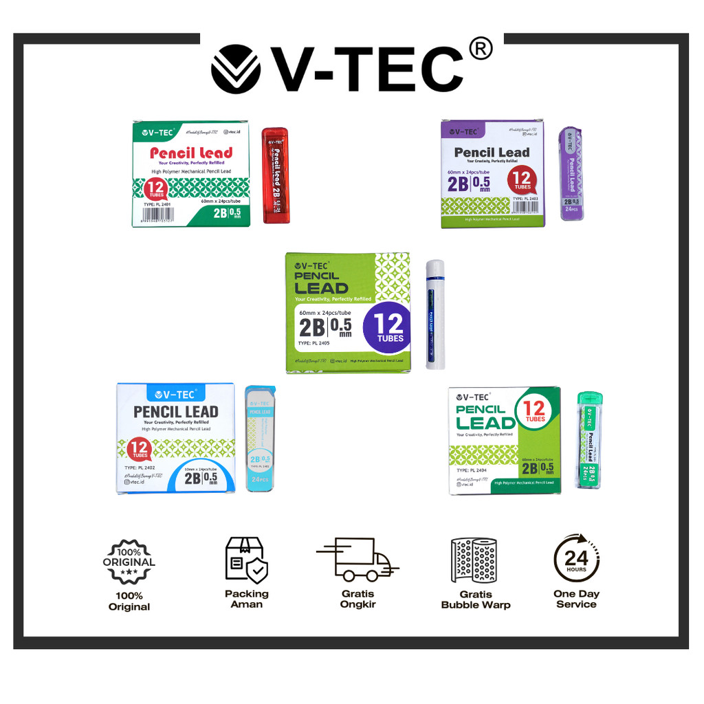 

V TEC PENCIL LEAD 2B 0.5 /PCS ISI PENSIL MEKANIK